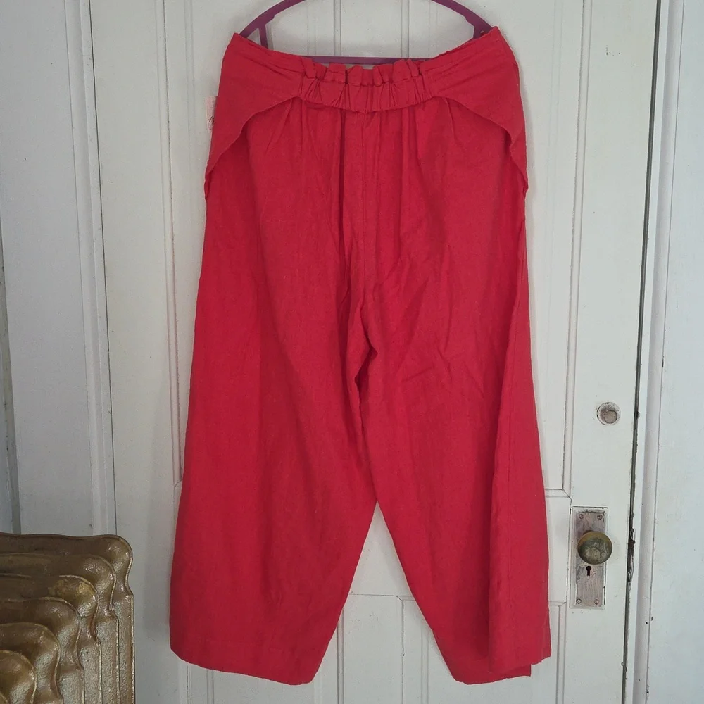 Free People Red Linen Wide Leg Pants